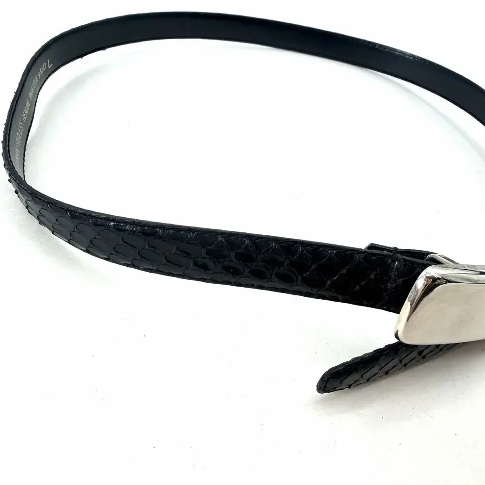 Vintage Rayman Ridless Black Snakeskin & Metal Detail Hook Belt Womens Large